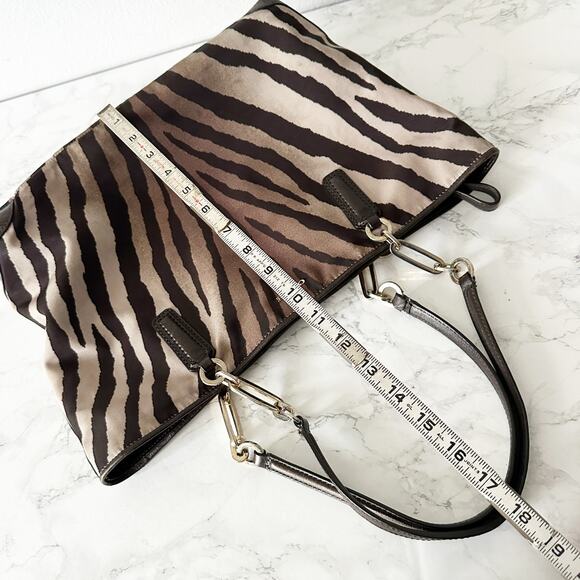 Coach Madison East West Tote With Zebra Print Brown/Tan Zip Top Shoulder Bag - Picture 15 of 16